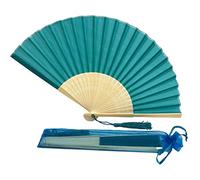 FANSOF. FANS Ventilador de tela de seda con una tassel grado A bambú costillas fiesta de boda favor ventilador de mano (Deep Sky Blue)