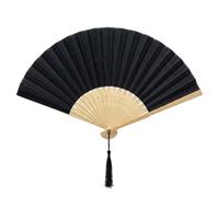 FANSOF. FANS Ventilador de tela de seda con una tassel grado A bambú costillas fiesta de boda favor ventilador de mano ((Negro)