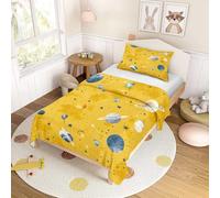 Fansu 2 Piezas Ropa de Cama Infantil de Microfibra Suave, Funda Nórdica para Cama 90/105/135 Diseño Cielo Estrellado Fantasía (1 Funda de edredón + 1 Funda de Almohada) (Amarillo 1,135x200cm)