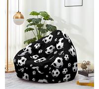 Fansu 3D Fútbol Puff Salon Bean Bag Grande para Adultos y Niños, Puf Sin Relleno Bolsa Almacenamiento de Ropa, Puff Infantiles para Uso Interior y Exterior (100x120cm,Fondo Negro)