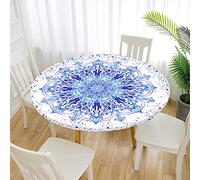 Fansu 3D Mandalas Mantel Redondo Exterior Mantel de Mesa Diseño de Borde Elástico, Manteles Antimanchas Lavable para Fiestas de Picnic al Aire Libre (Pintada,Diámetro 160cm)