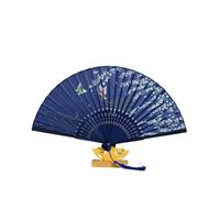 FANSU Abanico de Mano Plegable 2/4/6/8 Piezas abanicos de Madera Abanicos Boda para Invitados Vintage Estilo Chino Ventiladores para Verano Bodas Baile Decoración Colorido (Azul Marino,2 Piezas)