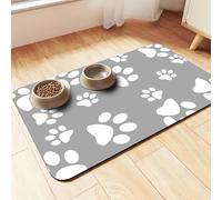 FANSU Alfombra Perro Comedero Grande Huella de Pata, Antideslizante Alfombra Comedero Perro/Gato Secado Rápido Alfombrilla Universal Tapete Silicona Tapete Comida Perro (Gris Claro,40x50cm)