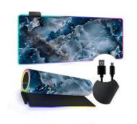 Fansu Alfombrilla para Ratón XXL Grande Gaming Mousepad Mouse Pad, Mármol 3D RGB - 14 Modos de Iluminación 7 Colores LED, Almohadilla de Escritorio, PC Laptop, Teclado (Azul,800x400x4mm)