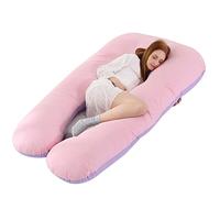 FANSU Almohada de Embarazo para Dormir, Multiusos Almohada Embarazada Almohada de Lactancia en U Desenfundable & Lavable en Lavadora para Dormir de Lado (130x70cm,Violeta-rosa)