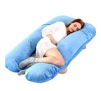 FANSU Almohada de Embarazo para Dormir, Multiusos Vellón Almohada Embarazada Almohada de Lactancia en U Desenfundable & Lavable en Lavadora para Dormir de Lado (125x72cm,Azul oscuro)