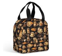 Fansu Bolsa Termica Porta Alimentos, Impresiones del té de la tarde Ligera Bolsa de Almuerzo Aislamiento Térmico para Comida, Ideal para Trabajo, Viajes, Oficina, Picnic (Negro,22x20x13cm)