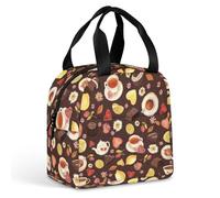 Fansu Bolsa Termica Porta Alimentos, Impresiones del té de la tarde Ligera Bolsa de Almuerzo Aislamiento Térmico para Comida, Ideal para Trabajo, Viajes, Oficina, Picnic (Marrón,22x20x13cm)