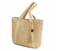 Fansu Bolso de Hombro de Paja Mujer Verano | Bolso de Mano Boho, Tejido a Mano, Ligero Grande Shopper Bolsos Totes con Cremallera para Playa Vacaciones Viaje Diario