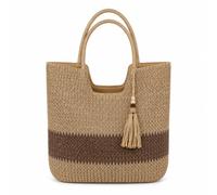 Fansu Bolso de Hombro de Paja Mujer Verano con Borlas | Bolso de Mano Vintage Tejido a Mano, Ligero Grande Shopper Bolsos Totes con Cremallera para Playa Vacaciones Viaje Diario