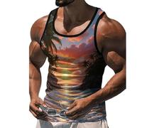 Fansu Camiseta Tirantes Hombre Verano, Impresiones 3D Árbol de Coco Camiseta Sin Mangas Casual Talla Grande Ligera y Transpirable para Deporte Gym Running (Olas del océano,XXL)