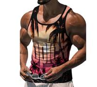 Fansu Camiseta Tirantes Hombre Verano, Impresiones 3D Árbol de Coco Camiseta Sin Mangas Casual Talla Grande Ligera y Transpirable para Deporte Gym Running (Verano,XXL)