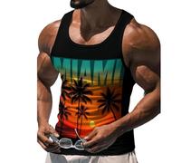 Fansu Camiseta Tirantes Hombre Verano, Impresiones 3D Árbol de Coco Camiseta Sin Mangas Casual Talla Grande Ligera y Transpirable para Deporte Gym Running (Crepúsculo,XXL)
