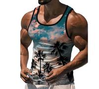 Fansu Camiseta Tirantes Hombre Verano, Impresiones 3D Árbol de Coco Camiseta Sin Mangas Casual Talla Grande Ligera y Transpirable para Deporte Gym Running (Palmeras,XXL)