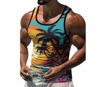 Fansu Camiseta Tirantes Hombre Verano, Impresiones 3D Árbol de Coco Camiseta Sin Mangas Casual Talla Grande Ligera y Transpirable para Deporte Gym Running (Dibujos Animados,XXL)