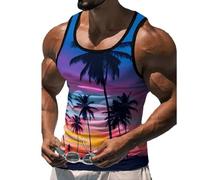 Fansu Camiseta Tirantes Hombre Verano, Impresiones 3D Árbol de Coco Camiseta Sin Mangas Casual Talla Grande Ligera y Transpirable para Deporte Gym Running (Cielo,XXL)