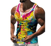 Fansu Camiseta Tirantes Hombre Verano, Impresiones 3D Divertidas Camiseta Sin Mangas Casual Talla Grande Ligera y Transpirable para Deporte Gym Running (Salpicadura de Tinta,XXL)
