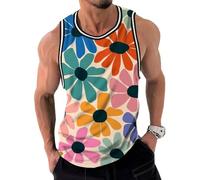 Fansu Camiseta Tirantes Hombre Verano, Impresiones 3D Divertidas Camiseta Sin Mangas Casual Talla Grande Ligera y Transpirable para Deporte Gym Running (Flores Coloridas,XXL)