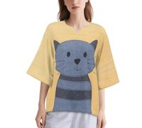Fansu Camisetas Manga Corta Mujer Talla Grande S-6XL, Camisetas Manga Corta Mujer Cuello V Corte Regular y Transpirable para Casual, Deportivo, Correr (Gato Lindo 2,4XL)
