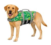FANSU Chaleco Salvavidas para Perros con Asa de Rescate, Chaleco de Flotación Reflectante para Piscina y Playa, Ajustable para Perros Pequeños, Medianos y Grandes (XXS,Hojas Verdes)