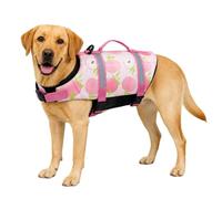 FANSU Chaleco Salvavidas para Perros con Asa de Rescate, Chaleco de Flotación Reflectante para Piscina y Playa, Ajustable para Perros Pequeños, Medianos y Grandes (L,Melocotón)