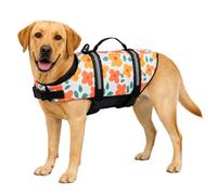 FANSU Chaleco Salvavidas para Perros con Asa de Rescate, Chaleco de Flotación Reflectante para Piscina y Playa, Ajustable para Perros Pequeños, Medianos y Grandes (S,Flores Naranjas)