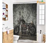 Fansu Cortinas de Ducha de Antimoho Impermeable Antibacteriano Lavable, 3D Impresión Cortina de Baño Cortina de Bañera de 100% Poliéster con 12 Anillos (Motocicleta,180x200cm)