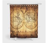 Fansu Cortinas de Ducha de Antimoho Impermeable Antibacteriano Lavable, 3D Mapa del Mundo Impresión Cortina de Baño Cortina de Bañera de 100% Poliéster con 12 Anillos (Antiguo,180x180cm)