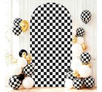 FANSU Cubierta de Telón de Fondo de Arco, Elástico Cubierta de Fondo de Arco Decoración de Fiesta para Cumpleaños Boda Propuesta Escena Banquete, Patrón de Cuadros (Negro,100x200cm)