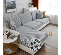 Fansu Elástica Funda Asiento Sofa, Pata de Gallo Funda Cojin Sofa Ajustable Funda Sofa Cojin Separado Fundas De Cojín Elástico Protector de Asiento (3 Plazas,Negro Blanco)