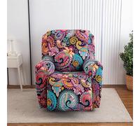 Fansu Funda de Sillón Relax, Elegante Boho Estampadas Elasticidad para Sillón Relax Funda Reclinable con Bolsillos Laterales, 1 Plaza/4 Piezas Extraíbles y Lavables Fundas Protector (Paisley Rojo)