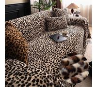 Fansu Funda de sofá Invierno, Multiusos Manta Cubre Sofa para 1 2 3 4 Plazas, Leopardo Calor Felpa Funda Protectora de Sofás Mantas Foulard Cómoda Cubrecama Universal (180x180cm,Caqui)