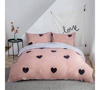 Fansu Funda Nordica Cama 105 con 1 Sábana encimera y 2 Funda Almohada - Funda Edredon Cama 105 - Juego de Cama de 4 Piezas Microfibra Cepillada Reversible 200 x 200 cm (Corazón - Rosa)
