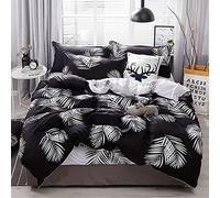 Fansu Funda Nordica Cama 80/90 Microfibra - Infantil Moderno Funda Nórdica Edredon 135x200cm Plantas Palmeras Tropicales Negra y Blanca Reversible con 1 Fundas de Almohada 50x75cm