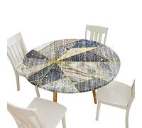 Fansu Impermeable Redondo Mantel con Borde Elástico, 3D Impresión Geometría Mantel de Mesa Elástica Ajustada Cubierta de Mesa para Picnic Comedor Cocina Restaurante (Diámetro 100cm,Mármol)