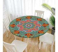 Fansu Impermeable Redondo Mantel con Borde Elástico, 3D Impresión Mantel de Mesa Elástica Ajustada Cubierta de Mesa para Picnic Comedor Cocina Restaurante Cena (Estilo étnico,200cm)