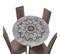 Fansu Impermeable Redondo Mantel con Borde Elástico, 3D Mandala Impresión Mantel de Mesa Elástica Ajustada Cubierta de Mesa para Picnic Comedor Cocina Restaurante Cena (Gris,Diámetro 90cm)
