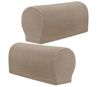 FANSU Juego de fundas elásticas para sillón y sofá, protectores lavables y antideslizantes de elastano, aptos para reposabrazos reclinables (color arena)