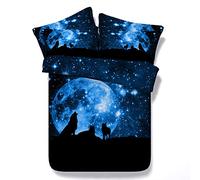 Fansu Juego de Ropa de Cama 3 Piezas Poliéster Microfibra Lobo Juego de Fundas de Edredón Incluye 1 Funda Nórdica y 2 Funda de Almohada (260x230cm,Lobo - Luz de Luna)