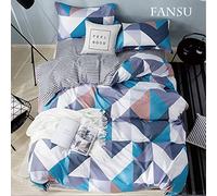 Fansu Juego de Ropa de Cama 4 Piezas, Incluye Moderno Nórdico Microfibra 1 Cremallera Funda Nórdica de Edredón 1 Colcha de Cama o Sábana 2 Fundas de Almohada (180x220cm-1.8M,Geometría Azul-Violeta)