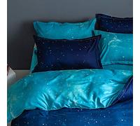 Fansu Juego de Ropa de Cama de 4 Piezas, Universo Galaxy Starry Juego de Fundas de Edredón Incluye 1 Funda Nórdica y 1 Sábana encimera 2 Funda de Almohada (Azul,180x220cm)