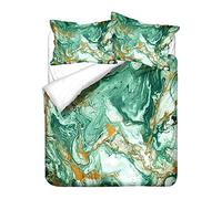 Fansu Juego De Ropa De Cama Funda Nórdica De Y Funda De Almohada, Funda De Edredón con Cremallera Microfibra Poliéster Impresión en Serie de mármol Dorado 3D (Verde,180x220cm(3pcs))