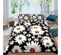 Fansu Juego de Ropa de Cama, Microfibra Juego de Fundas de Edredón con Flor Estampado Funda de Almohada y Funda Nórdica (220x240cm,Margarita Blanca)