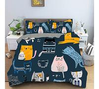 Fansu Kawaii Gatito Juego de Ropa de Cama, Microfibra Juego de Fundas de Edredón con Funda de Almohada y Funda Nórdica (150x200cm(2pcs),Azul Marino)