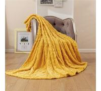 Fansu Mantas de Forro Polar Jacquard, Mantas de Invierno Suaves, Cálidas y Mullida, Mantas Color Sólido de Microfibra Acogedora para Cama, Sofá y Sobrecama (120x200cm,Dorado)