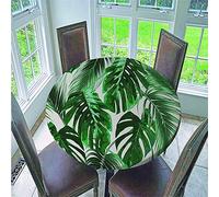 Fansu Mantel Redonda Antimanchas, Mantel Borde Elástico 3D Impreso Plantas Tropicales Impermeable Poliéster Manteles Usado para Comedor Cocina Jardín Picnic Exterior (Verde,150cm)