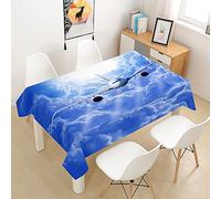 Fansu Manteles de Mesa Rectangular para Decorar, Impermeable Antimanchas Comedor Cuadrada de Impresión Avión Manteles para Cocina/Cena/Picnic Decoración (140x240cm,Nubes Azules)