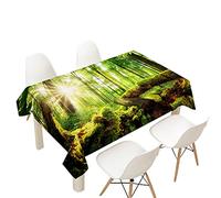 Fansu Manteles de Mesa Rectangular para Decorar, Impermeable Antimanchas Comedor Cuadrada de Verde Bosque Impresión Manteles para Cocina/Cena/Picnic Decoración (Luz del Sol,140x240cm)
