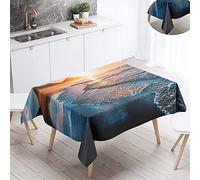 Fansu Manteles de Mesa Rectangular para Decorar, Impermeable Antimanchas Comedor Cuadrada Ola del mar Impresión Manteles para Cocina/Cena/Picnic Decoración (Azul Marino Oceano,140x220cm)