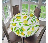 Fansu Manteles de Mesa Redonda de Tela, Impermeable Antimanchas Comedor 3D Comida Fruta Impresión Decorar Manteles para Cocina/Cena/Picnic Decoración (Limón Amarillo,130cm)